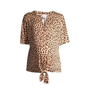 Time and Tru NWT Animal Print Dolman Sleeve Tie Front Maternity Top 760